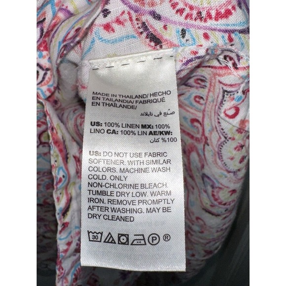 Chicos Linen 3/4 Sleeve No Iron Button Down Shirt Tunic Size 0 (4/6) S Paisley - Picture 5 of 5